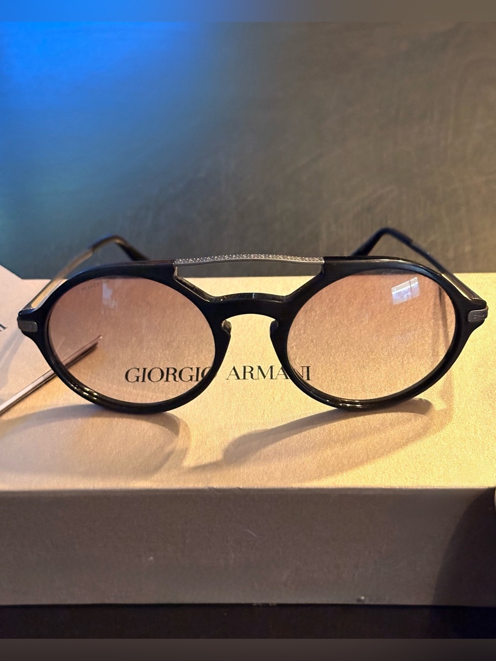 Giorgio Armani Round Black Sunglasses with Gradient Lenses